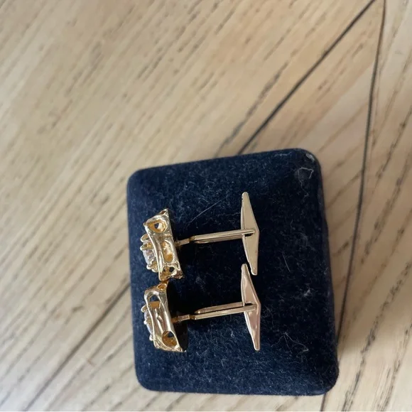 Diamond Essence 14k solid cufflinks simulated Diamond solitaire - Picture 9 of 12